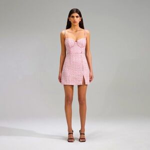 SELF-PORTRAIT Pink Boucle Rhinestone Detail Mini Dress, US02/UK06, Brand New